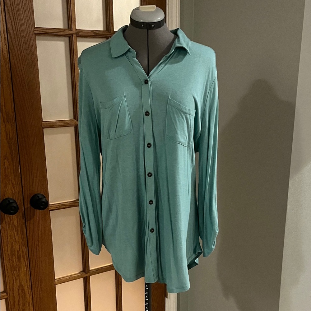 Women's Teal Button-Up Blouse
